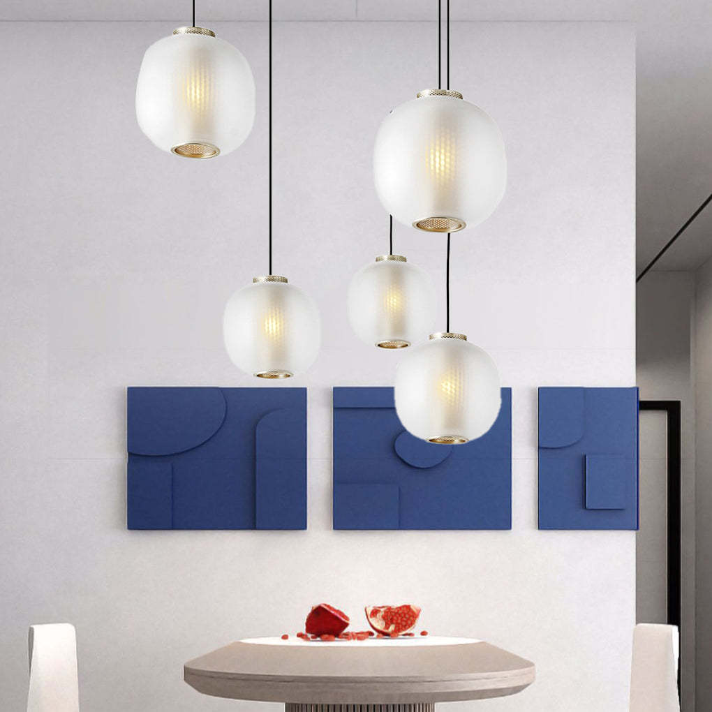 Round Lantern Glass LED Modern Pendant Light
