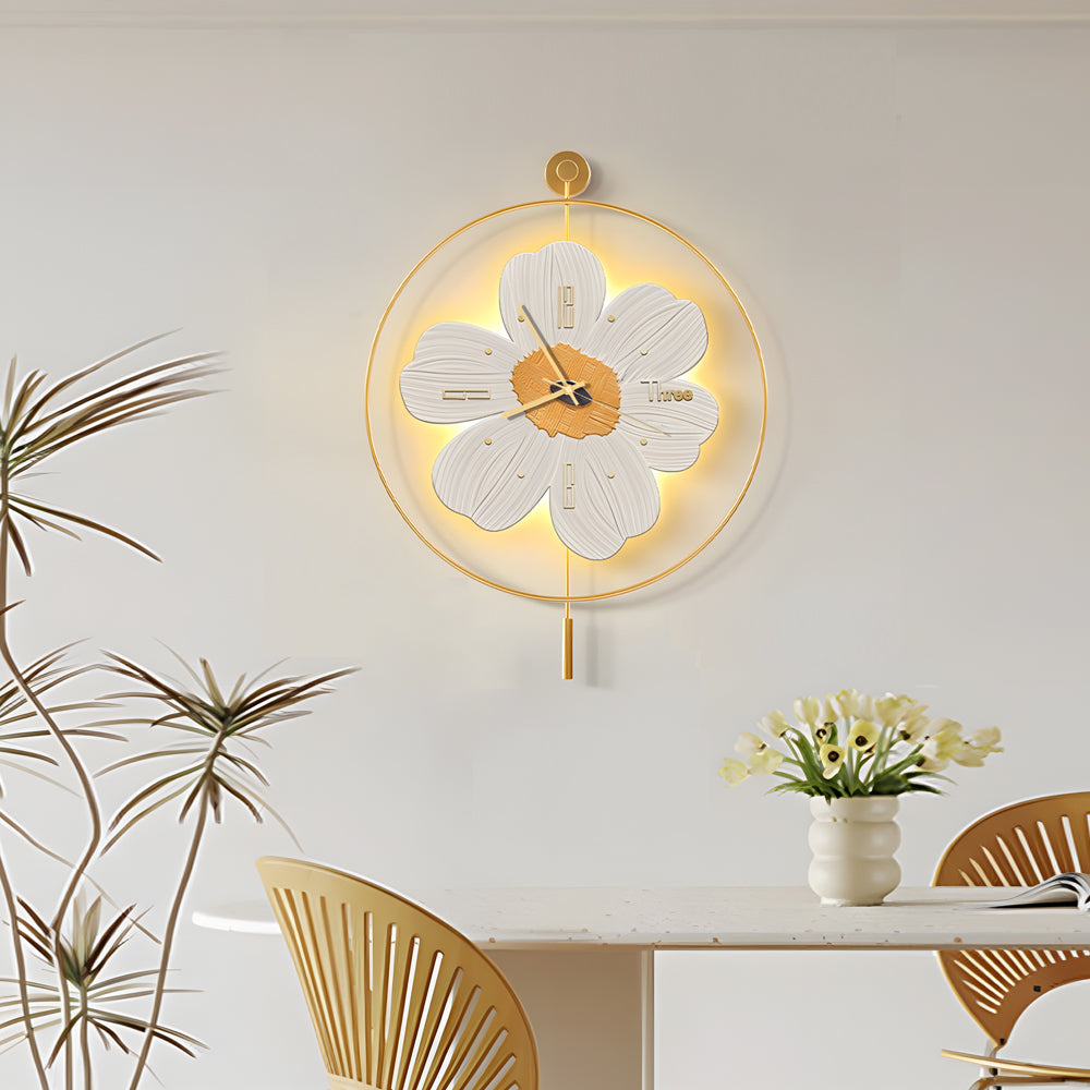 Round Metal Battery Operated LED Flower Wall Clock-Lighom