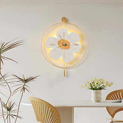 Round Metal Battery Operated LED Flower Wall Clock-Lighom