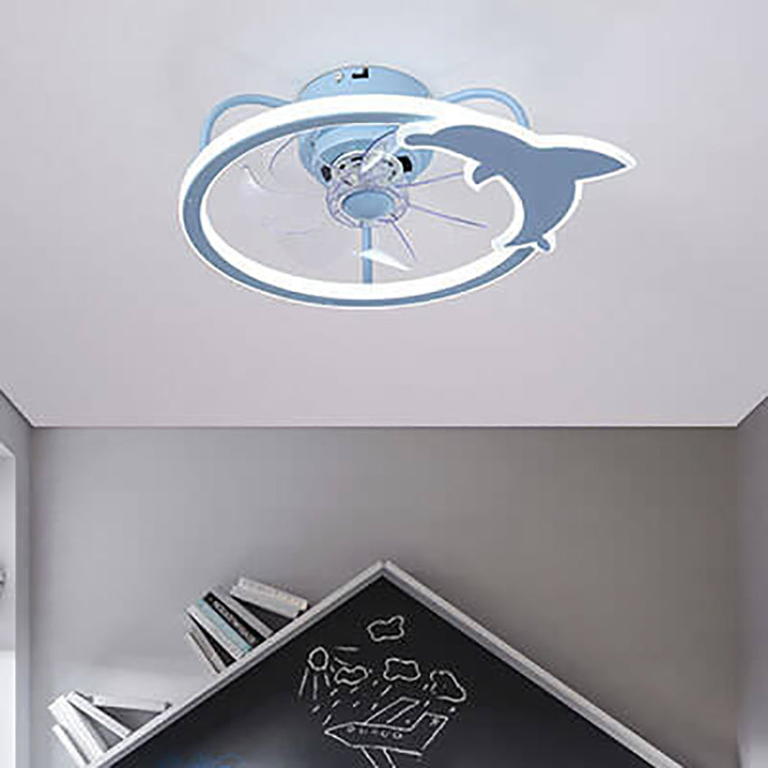 Childlike Star Dolphin Quiet LED Flush Mount Fan Light