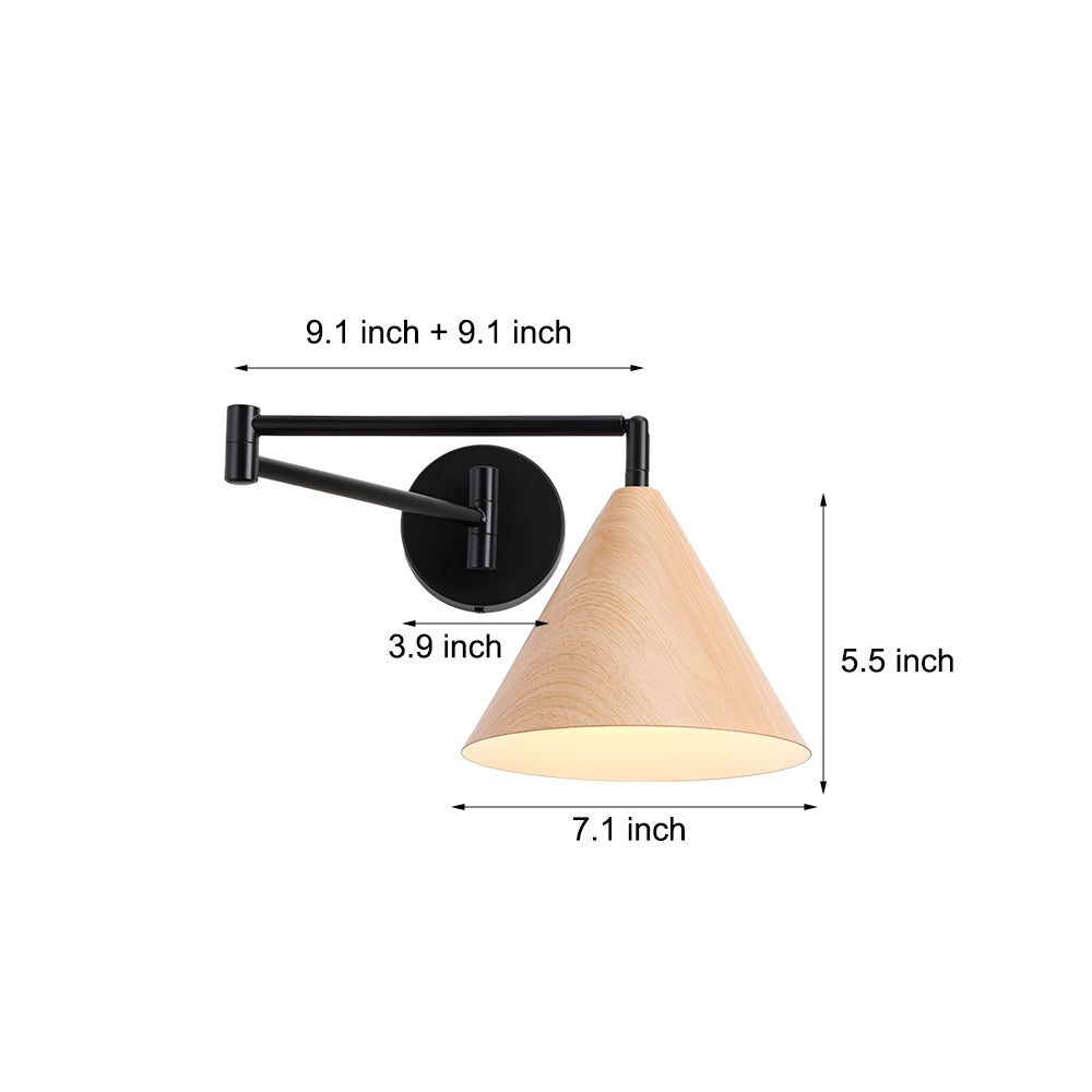 Cone Shaped Swing Arm Wall Sconces - 1-Light Wood Wall Mount Light-Lighom