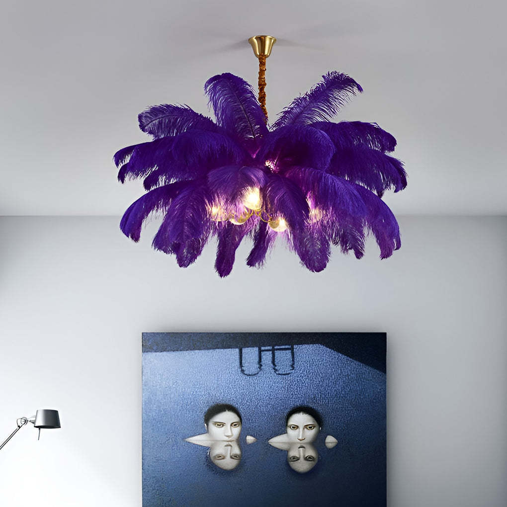 Creative Feathers Copper Ins Nordic Chandelier Flush Mount Ceiling Lig