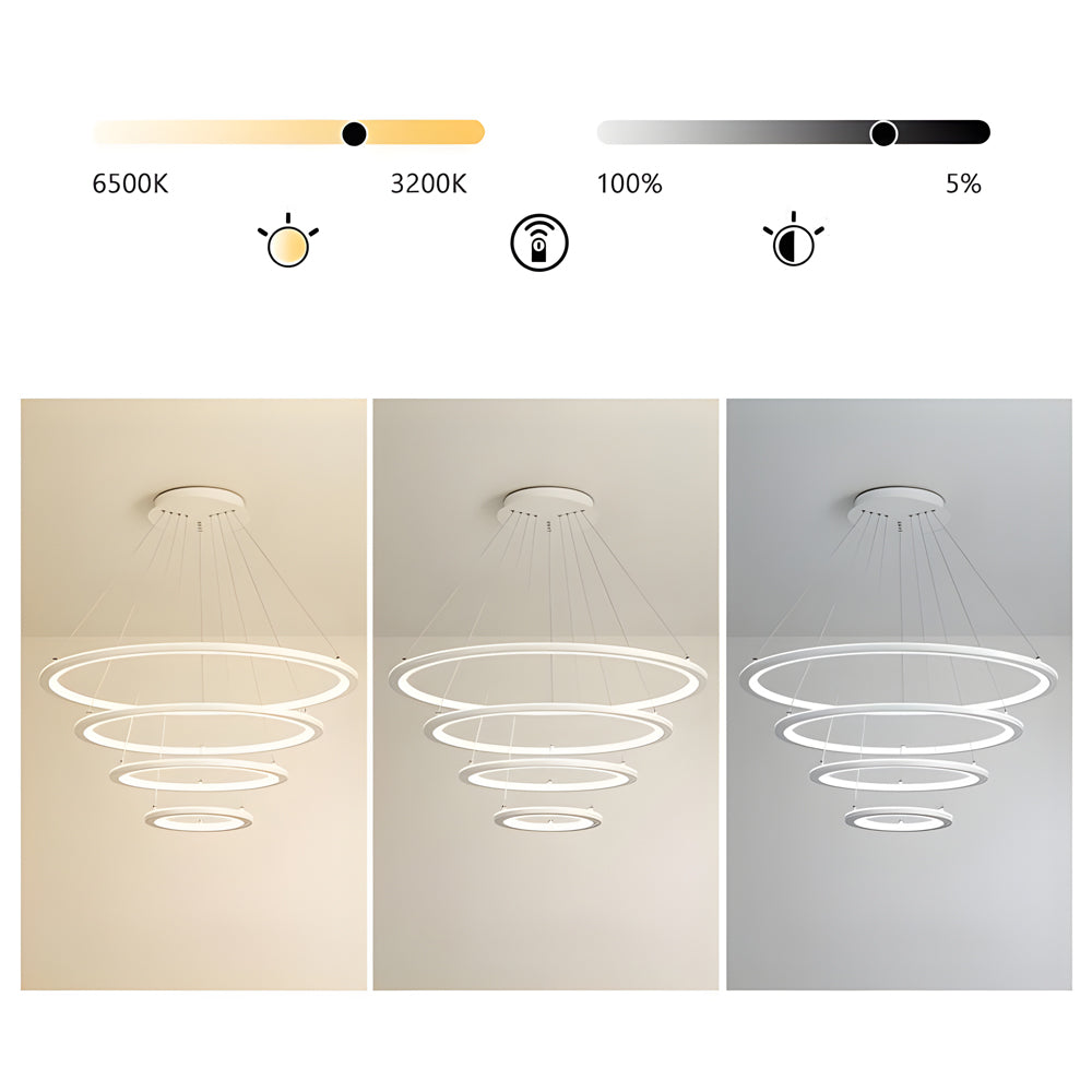 4 Rings Chandelier Light LED Mid-century Chandeliers with Remote-Lighom