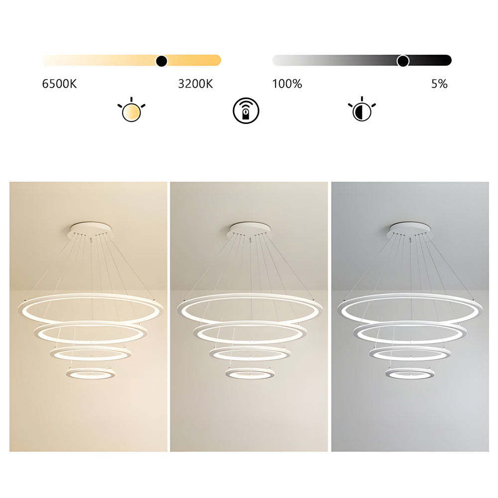 4 Rings Chandelier Light LED Mid-century Chandeliers with Remote-Lighom