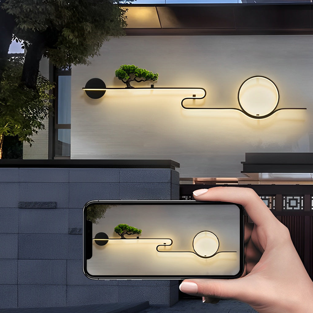 Moon Tree Scenery Waterproof LED Black Retro Outdoor Sconce
