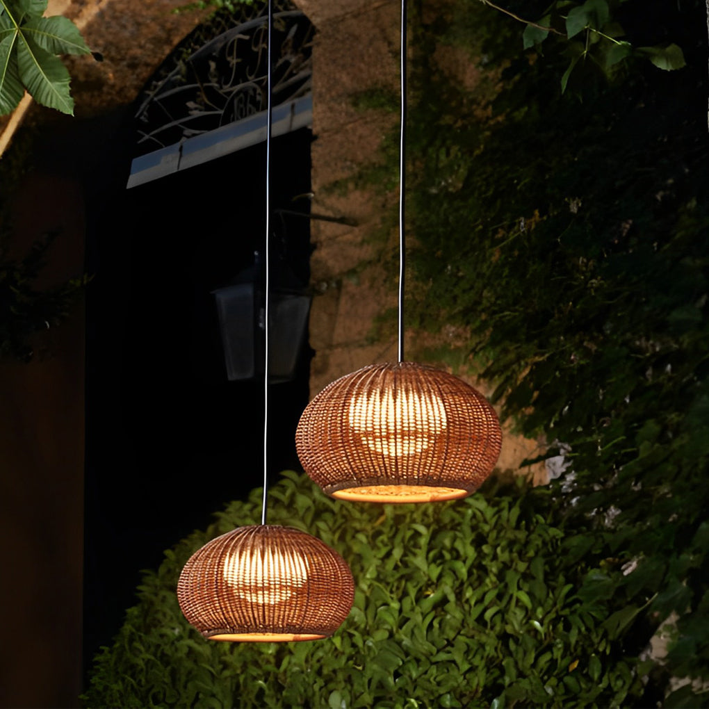 Lantern Shaped Waterproof Rattan Modern Outdoor Wall Lamp Chandelier-Lighom