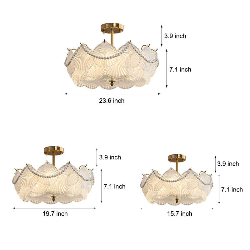 Round Glass Piece Seashells Three Step Dimming LED French Style Chandelier-Lighom