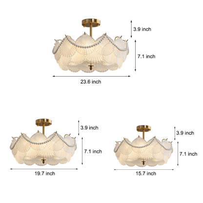 Round Glass Piece Seashells Three Step Dimming LED French Style Chandelier-Lighom