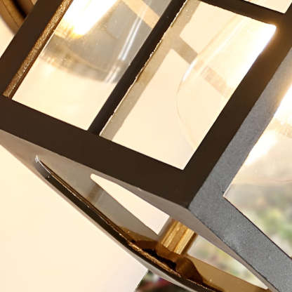 Antique Lantern Shaped Glass Waterproof Black Modern Wall Sconce Lighting-Lighom