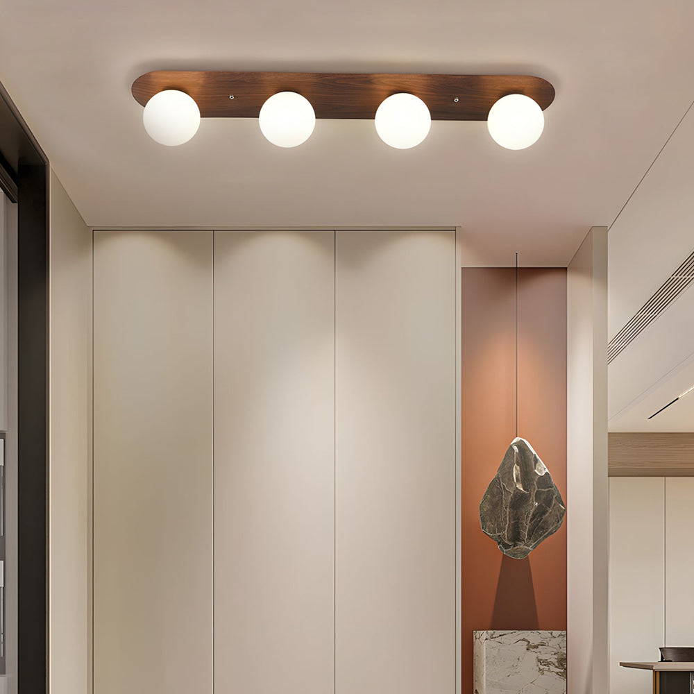Walnut 2/3/4-Globe Milky Glass Flush Mount Ceiling Light