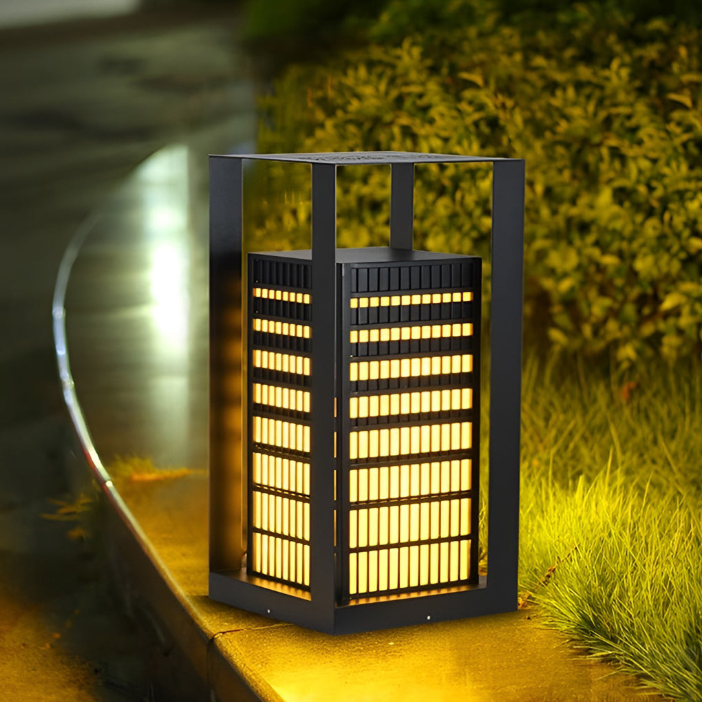 Black Industrial Cuboid LED Outdoor Pathway Lantern