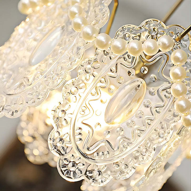 Glass Feathers Seashells Three Step Dimming French Style Chandelier-Lighom