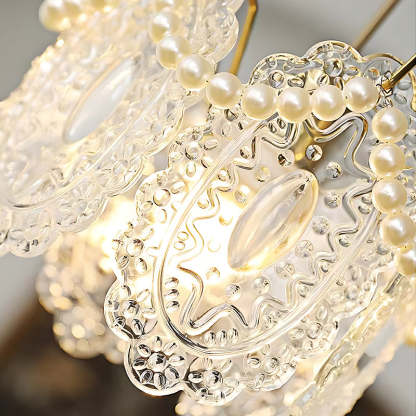 Glass Feathers Seashells Three Step Dimming French Style Chandelier-Lighom