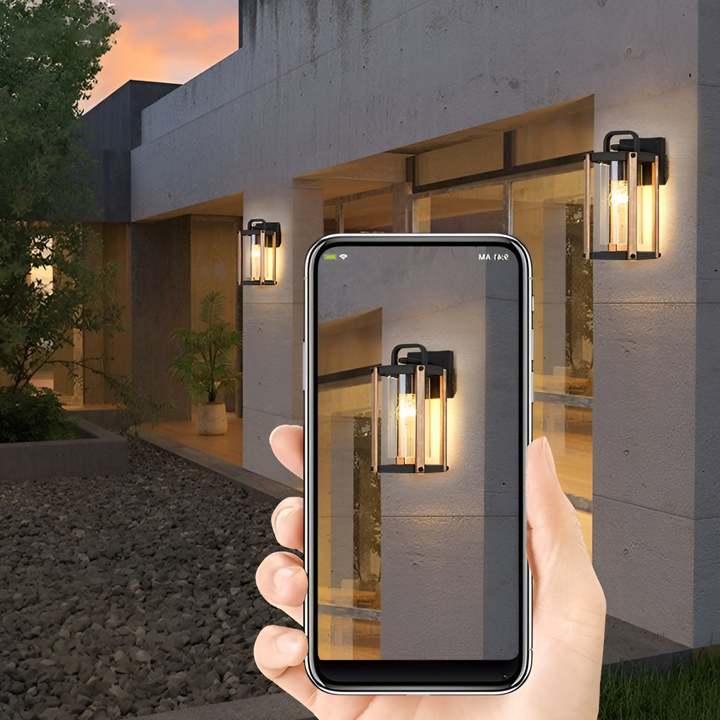 Lantern Shaped Waterproof Glass Black Industrial Outdoor Wall Sconce Lighting-Lighom