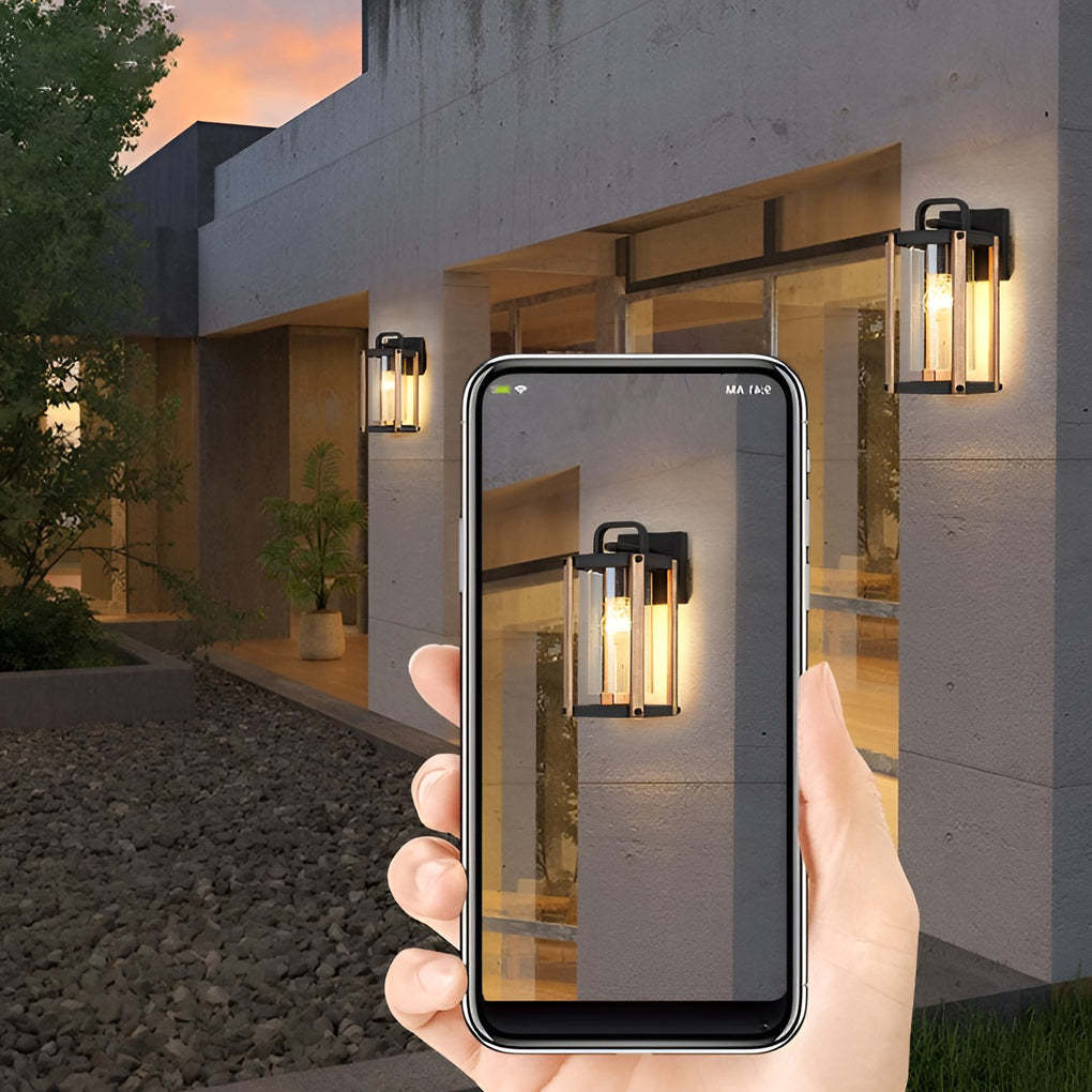 Lantern Shaped Waterproof Glass Black Industrial Outdoor Wall Sconce Lighting-Lighom