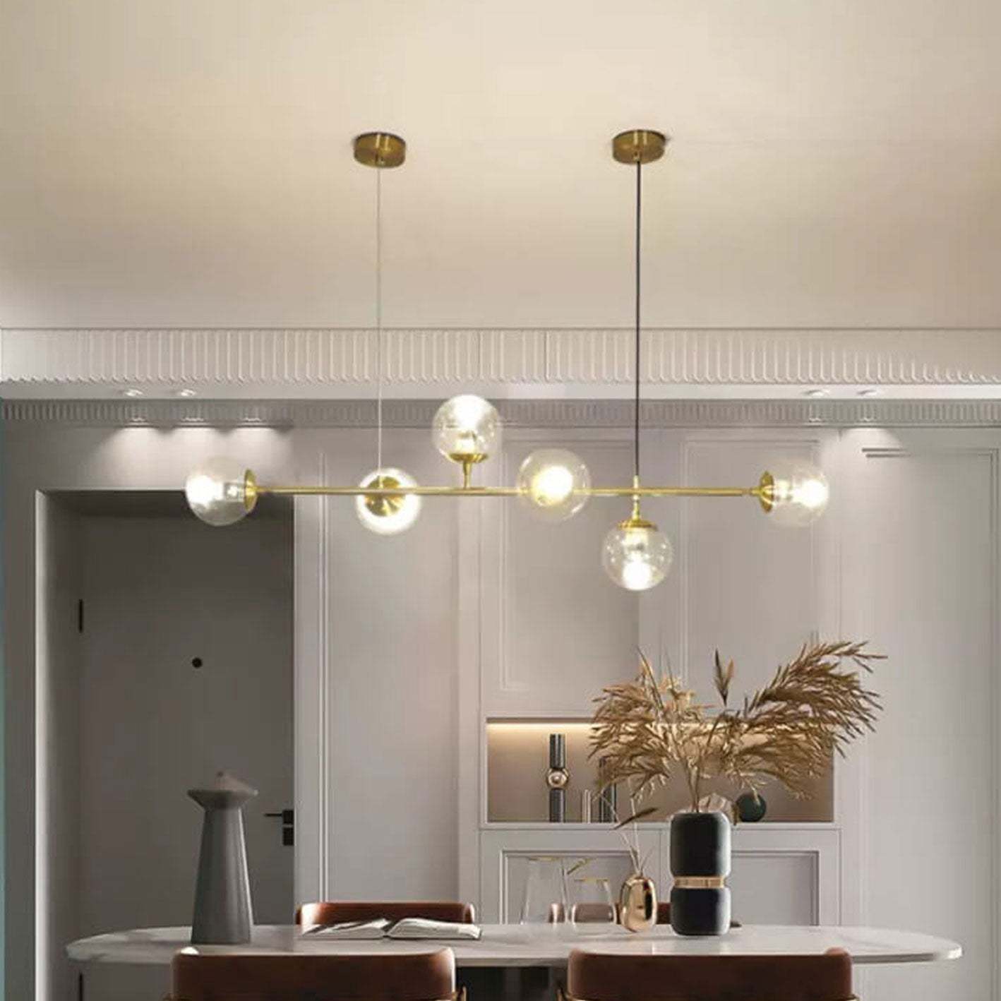Minimalist Long Glass Globe Island Chandelier