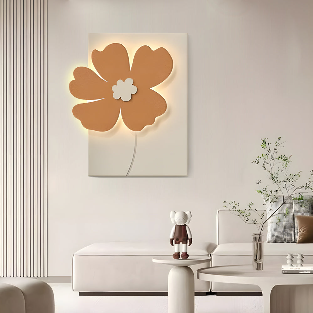Flowers 3D Sandstone USB Remote Decorative Wall Painting — Brown