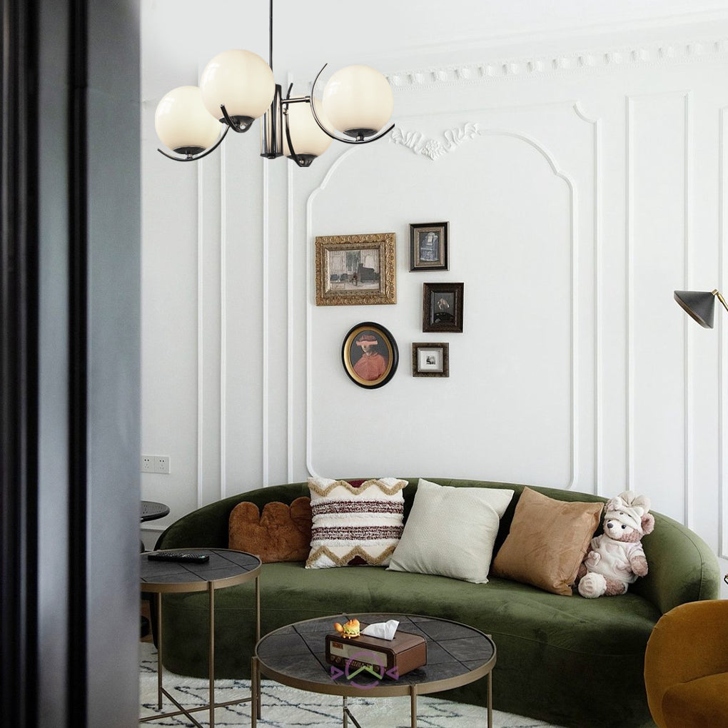 Modern 5-light globe gray iron chandeliers — Cool White (6000K) / White