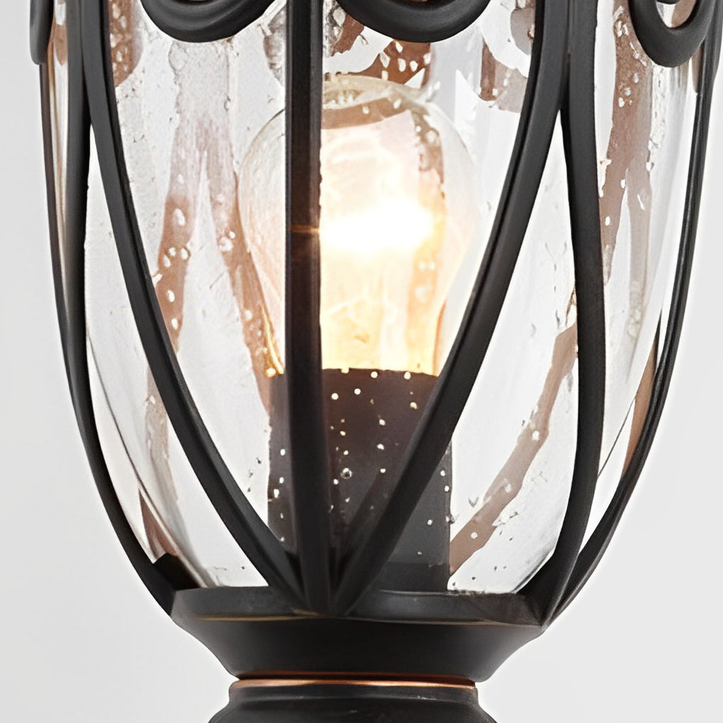 Round Bubble Glass Black European Outdoor Pillar Lamp