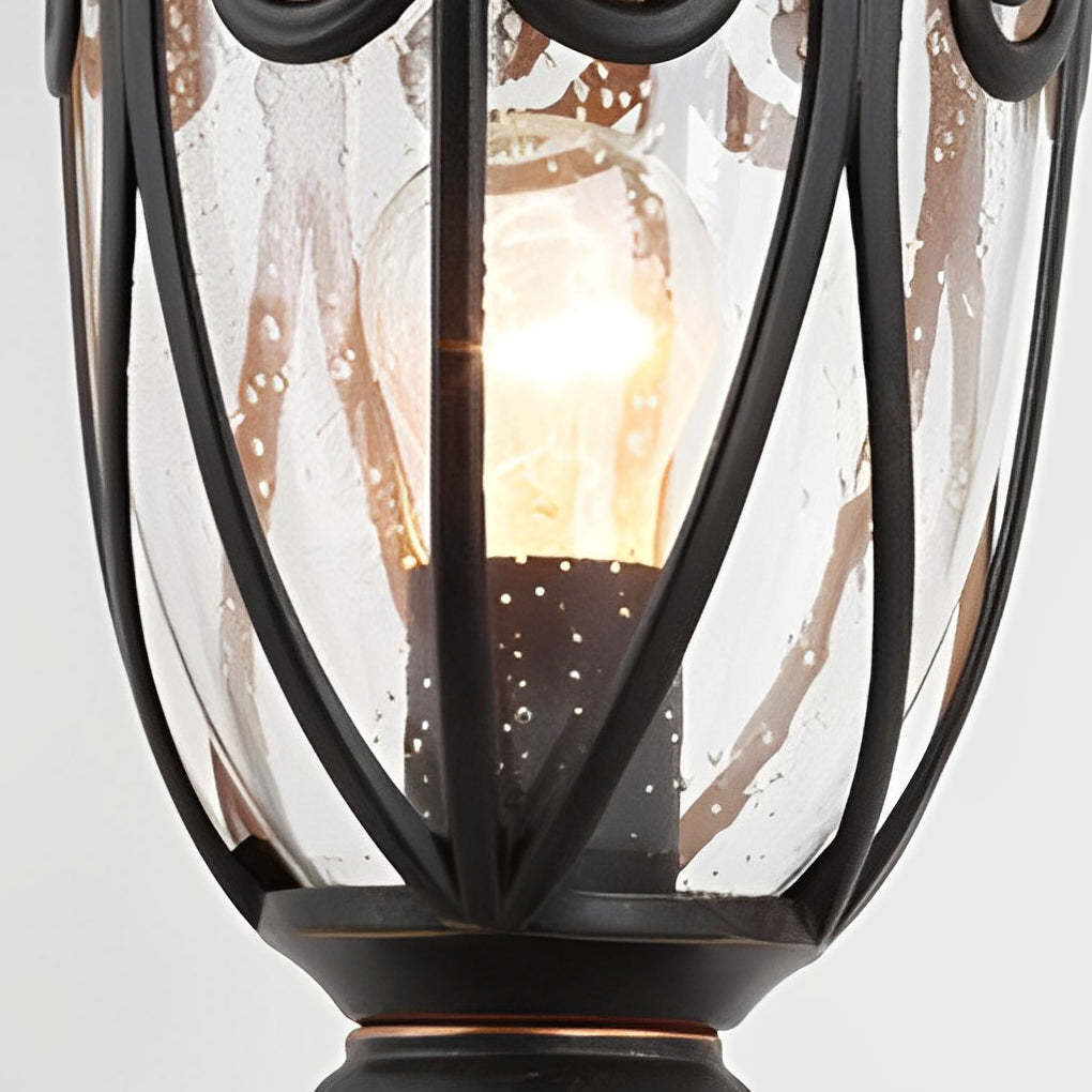 Round Bubble Glass Black European Outdoor Pillar Lamp