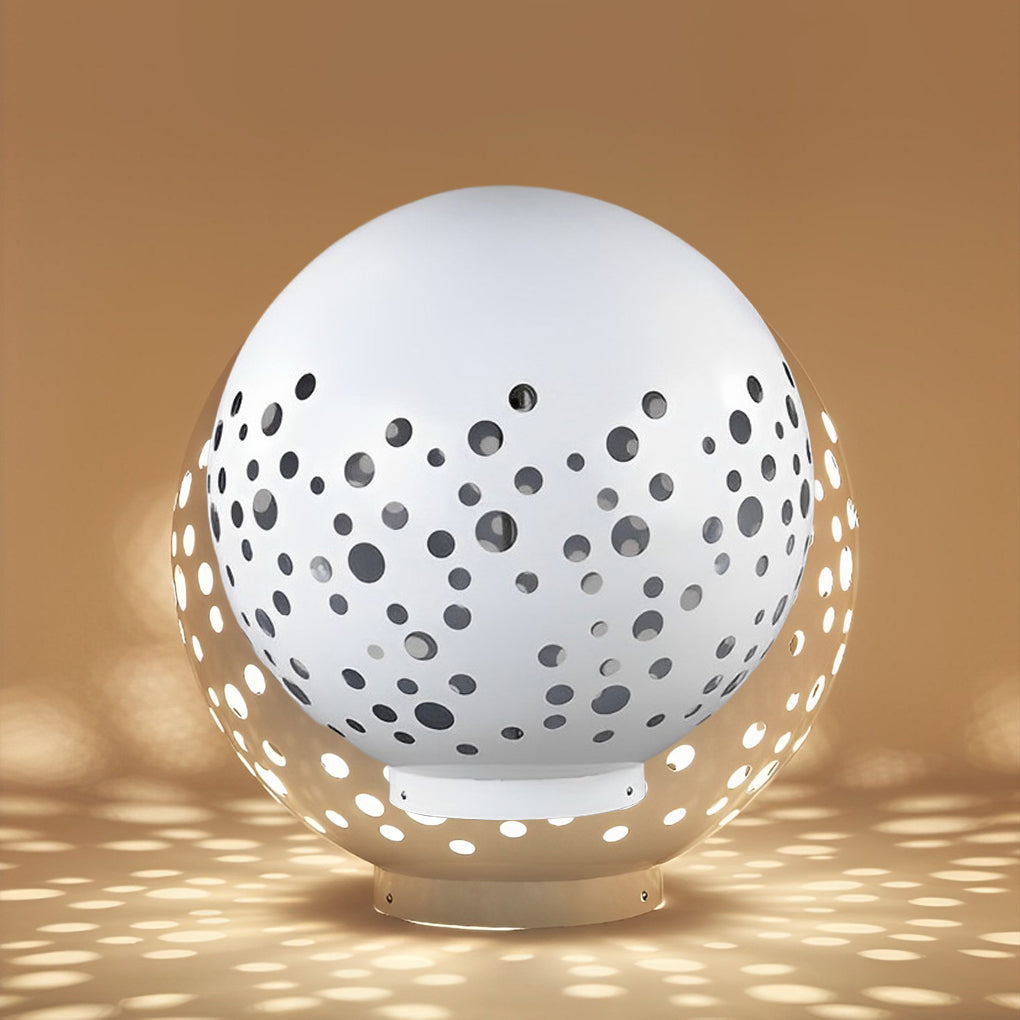 Waterproof Round Metal Hollow White Modern Outdoor Lanterns Lawn Lamp-Lighom