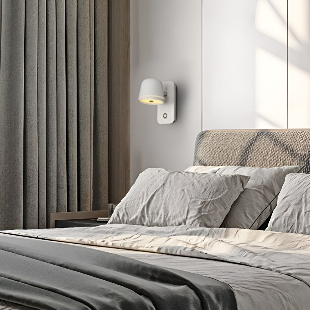 Round stepless synthetic wall sconces for bedroom or living room — Rectangle / White