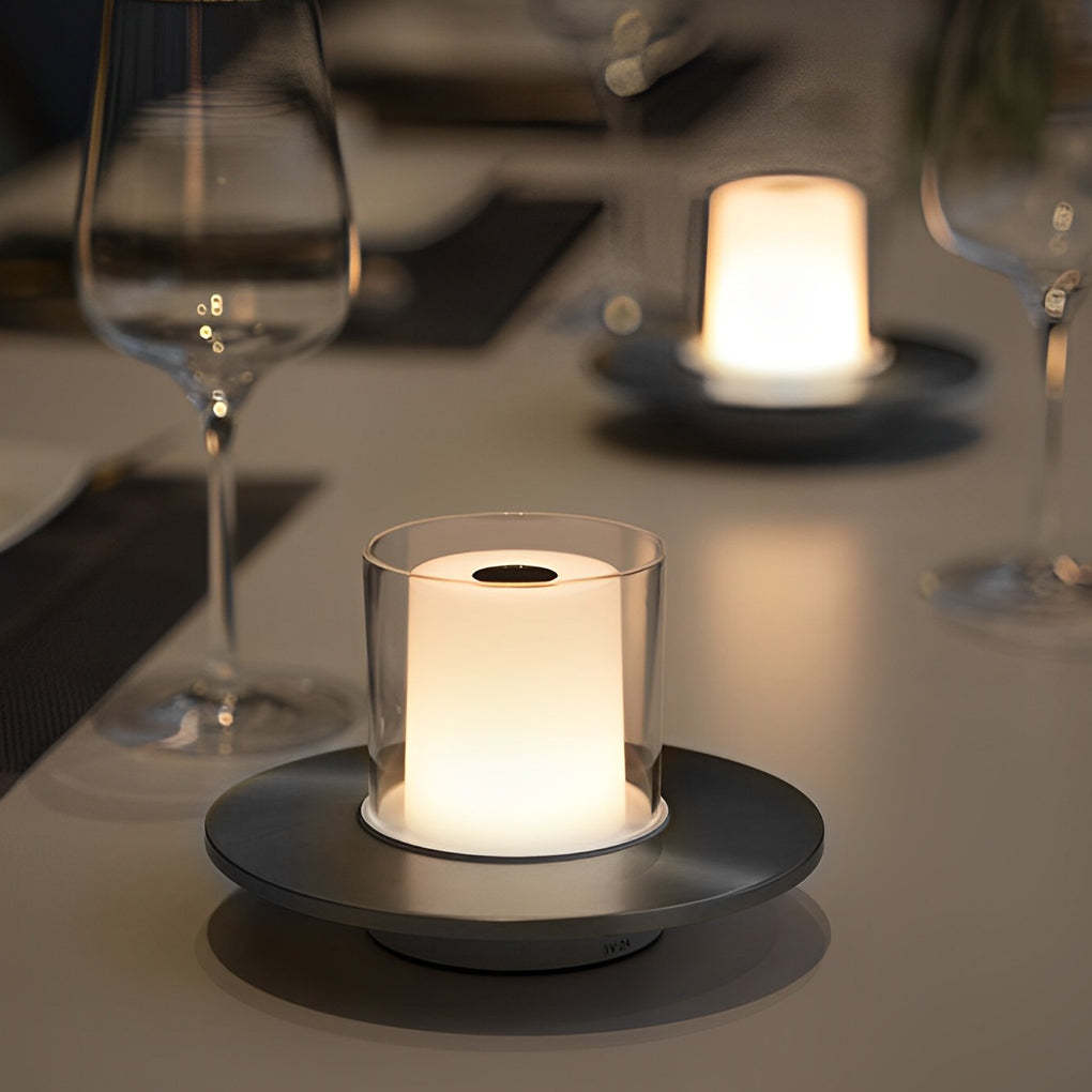 Modern Cordless Cylinder Candle Dish Lamp — Silver / Infrared Sensor