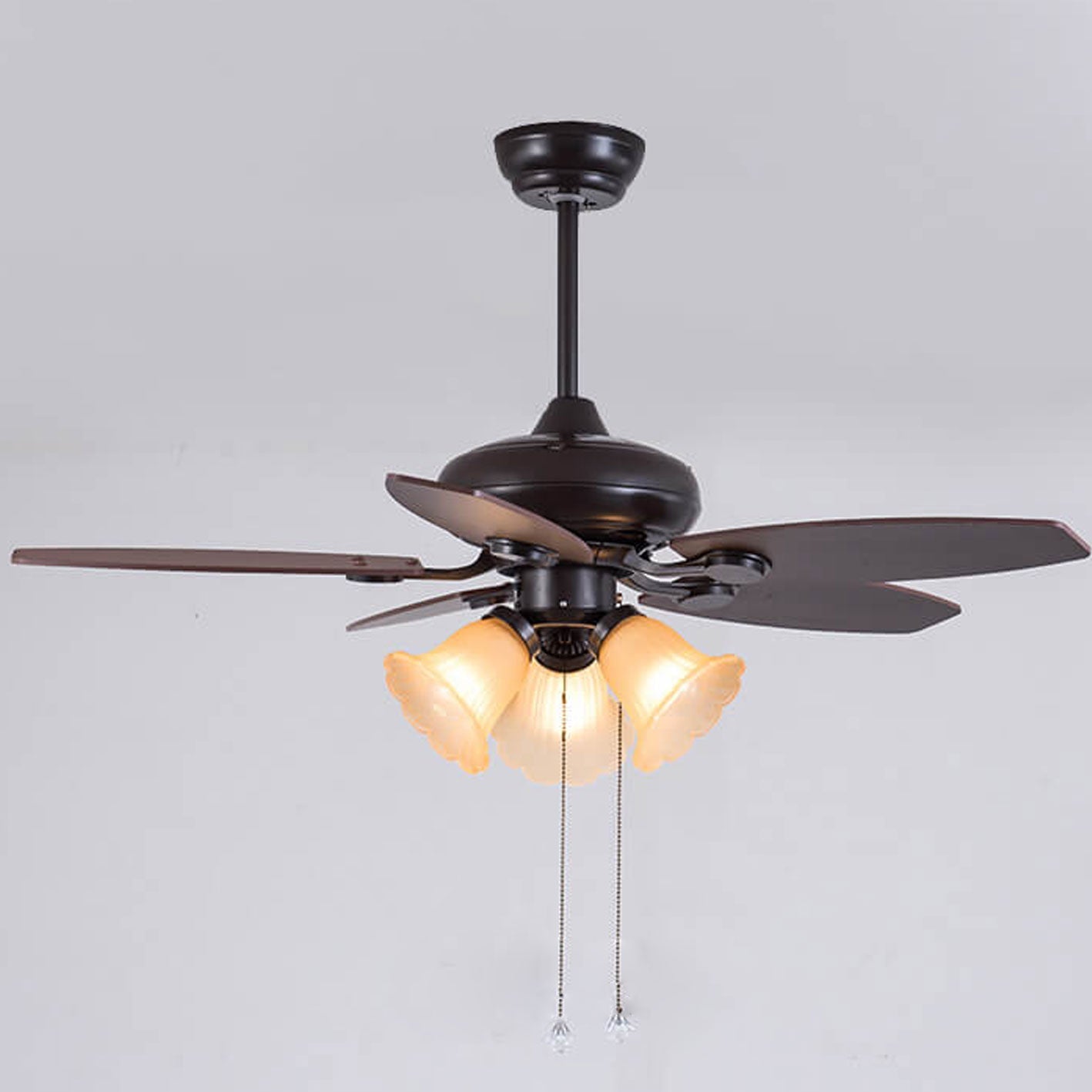 Industrial bell ceiling fans in glass — Cord Pull Switch / 220V-240V (UK/AU)