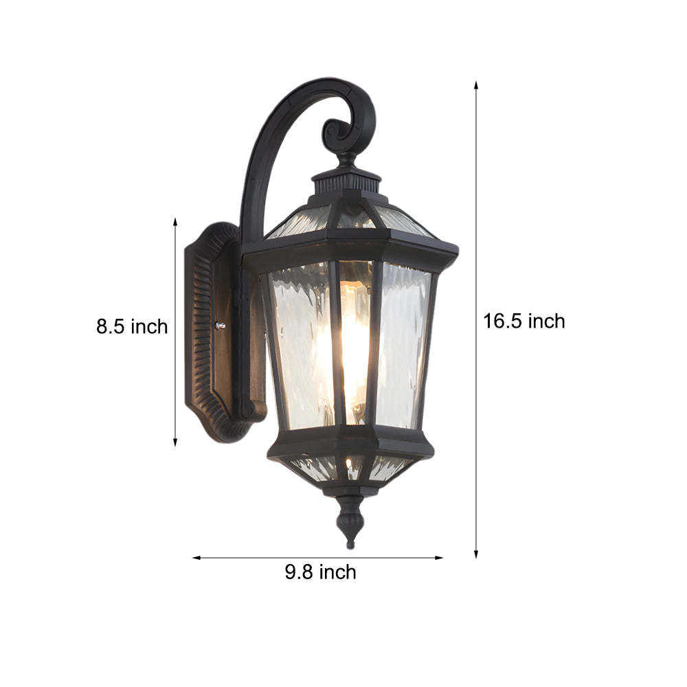 1-Light Black Clear Water Glass Outdoor Wall Light Lantern Wall Sconce Porch Wall Mounted Lights Exterior Wall Lamp-Lighom