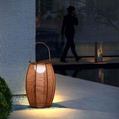 Rattan Lantern Shaped LED Waterproof Portable Modern Outdoor Floor Lamp-Lighom