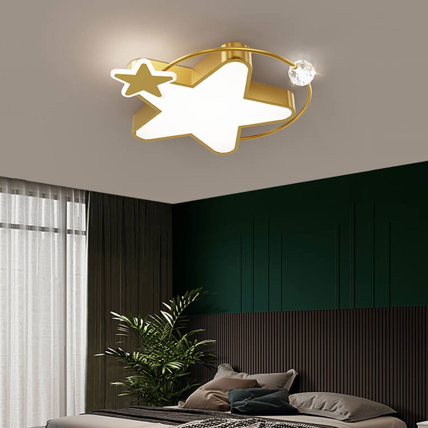 Nordic Star Moon Copper Crystal LED Flush Mount Light