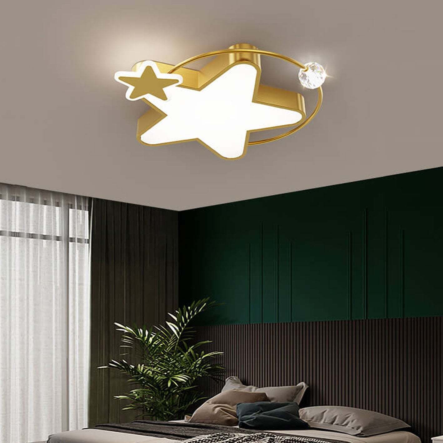 Nordic Star Moon Copper Crystal LED Flush Mount Light
