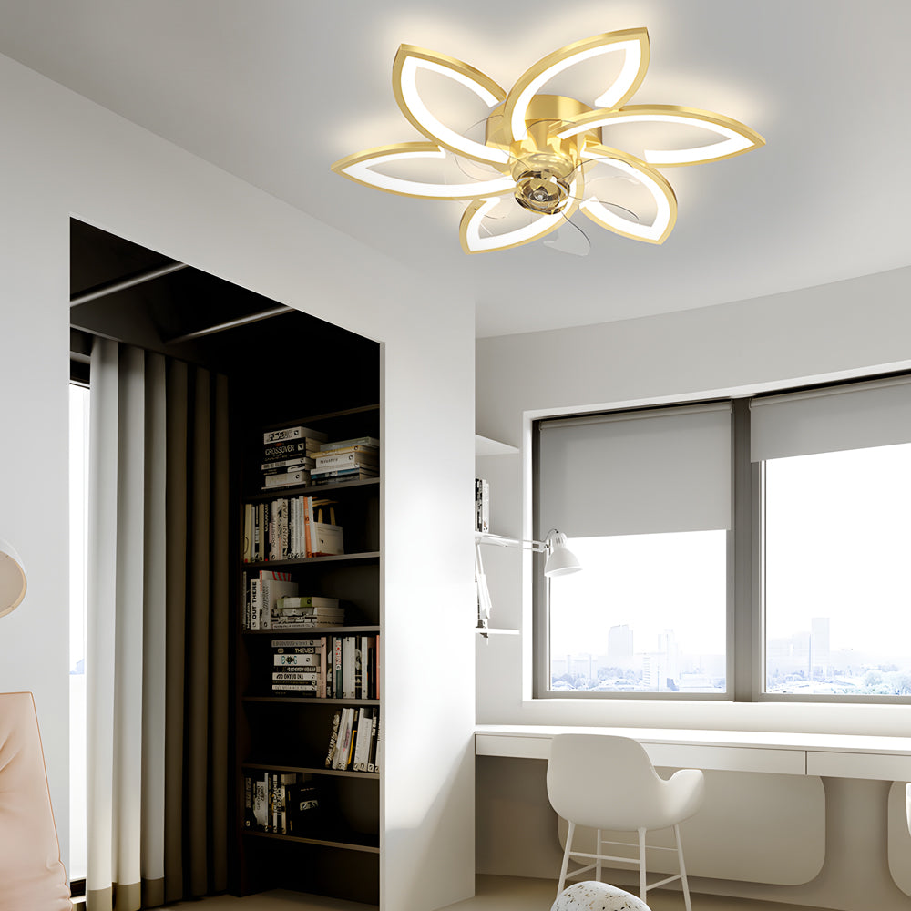 Modern Flowers 3-Step Dimming LED Nordic Flush Mount Fan — 6-Light / Gold