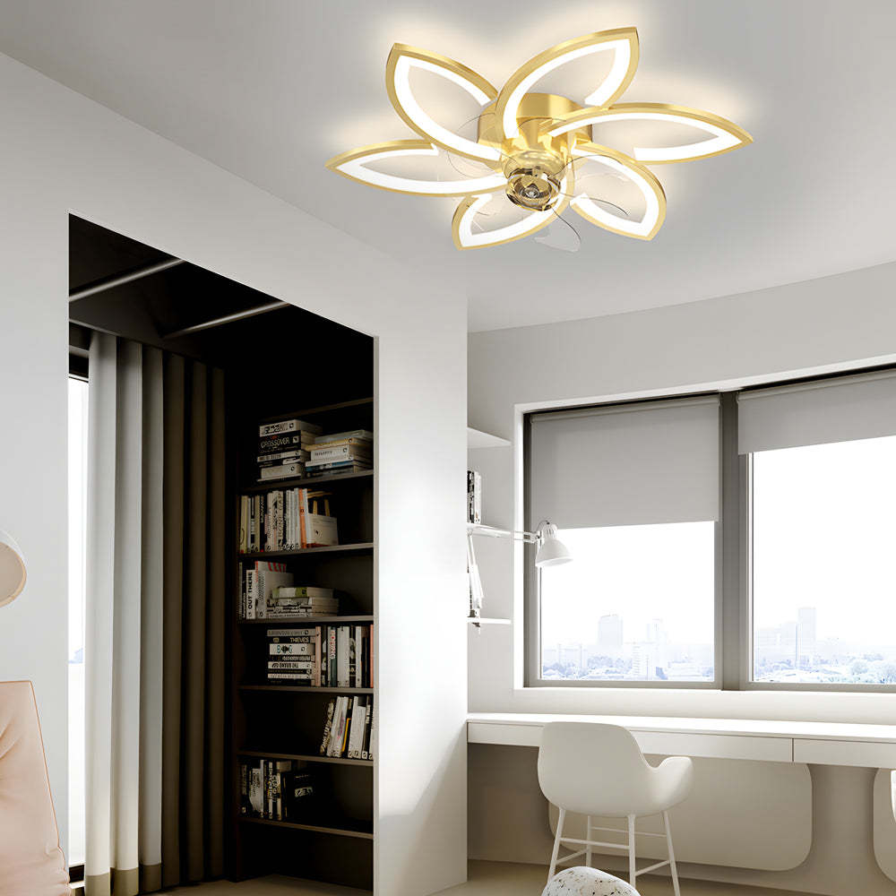 Modern Flowers 3-Step Dimming LED Nordic Flush Mount Fan — 6-Light / Gold