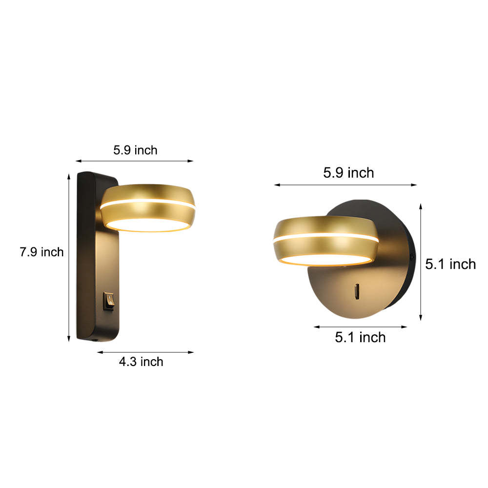 Round 6W LED Wall Sconce Rotatable Bedside Lamp-Lighom