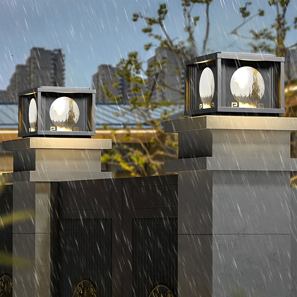 Lighom modern square fence black outdoor post lights — 8"X8"X6" / Solar / Set of 2
