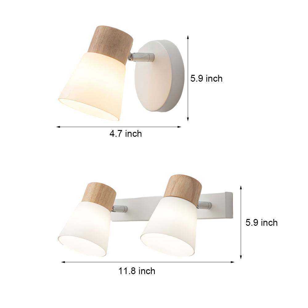 Wood Glass Cone Rotatable Light Wall Sconce, White-Lighom