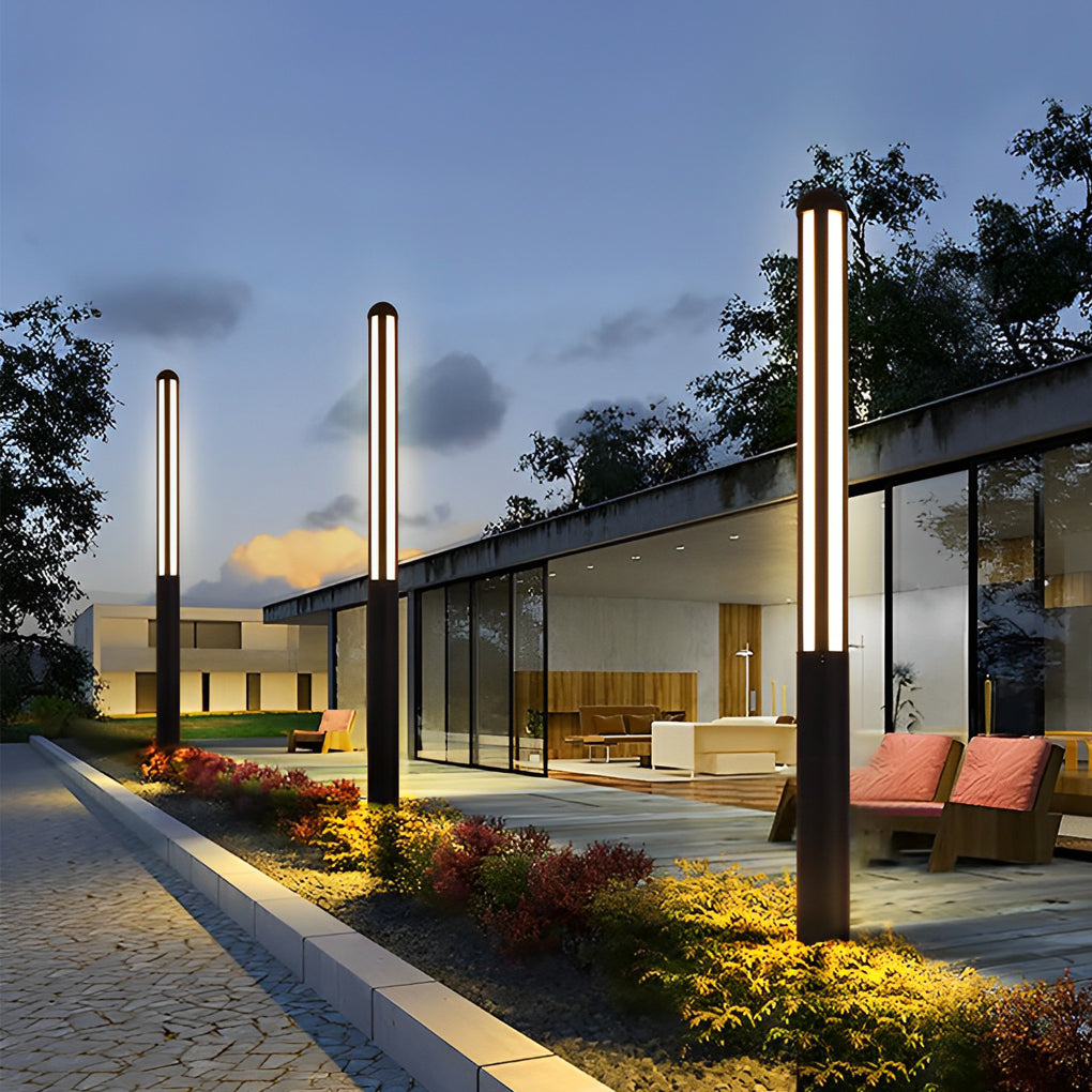Minimalist Waterproof LED Black Modern Residential Outdoor Pole Lights Yard Lighting-Lighom