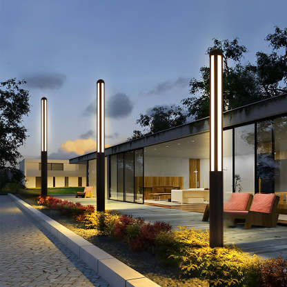 Minimalist Waterproof LED Black Modern Residential Outdoor Pole Lights Yard Lighting-Lighom