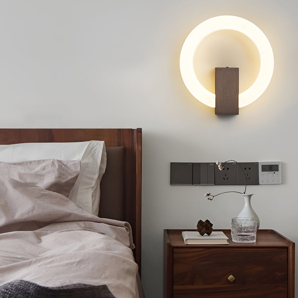 Modern circle brown synthetic wall sconces — 8" Diameter / Coffee / 3-Color Changeable