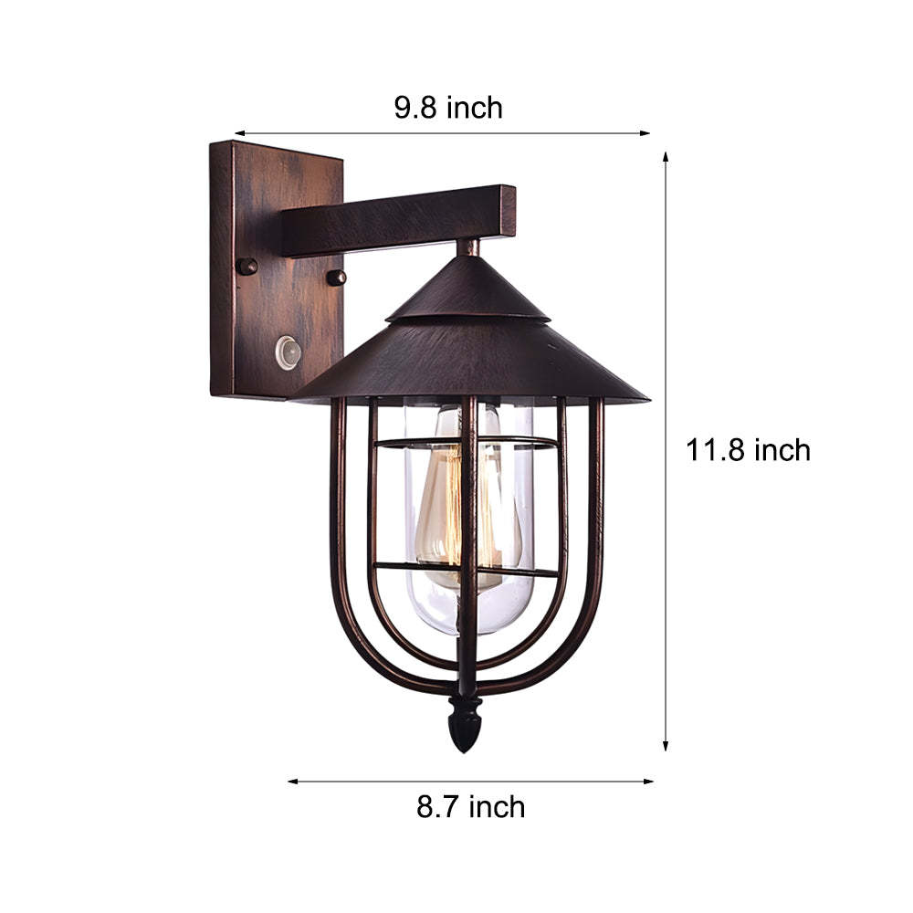 Waterproof Retro Iron Glass Motion Sensor Black Modern Outdoor Wall Lights-Lighom