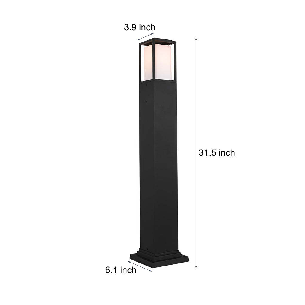 31.49 In. H Aluminum Black Bollard Lights Square Outdoor Path Lights-Lighom