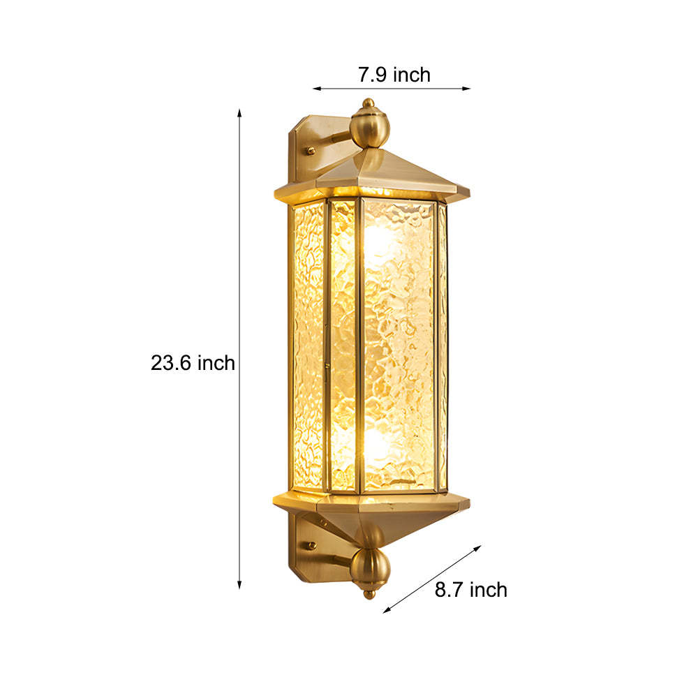 Elegant Brass Glass Lantern Copper Outdoor Wall Light-Lighom