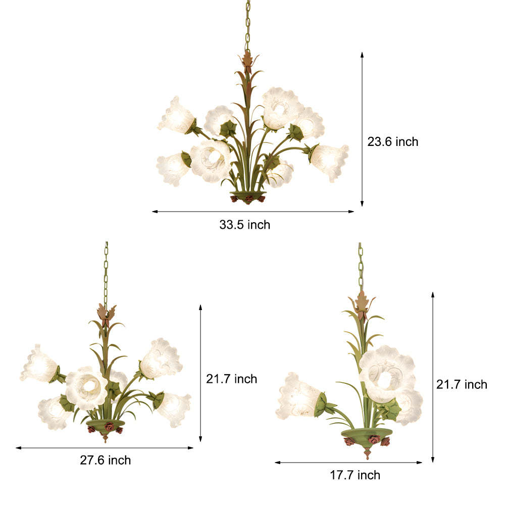 Modern Pastoral Green Flower Hanging Chandelier