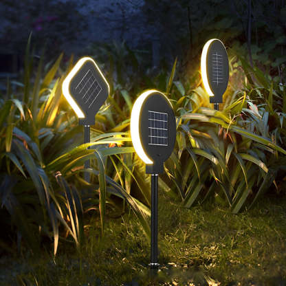 Circular Geometric Black LED Modern Solar Lawn Light