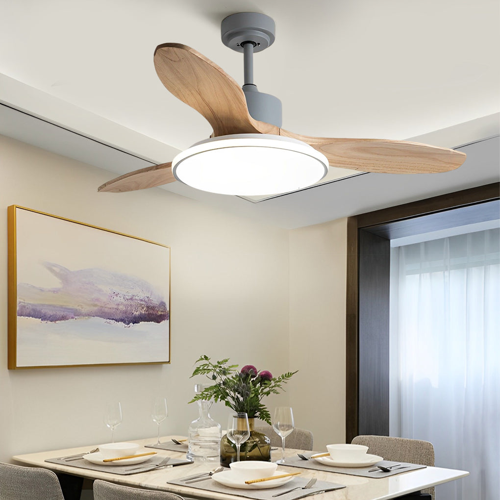 Wood Mute 3-Step Dimming LED Nordic Ceiling Fan