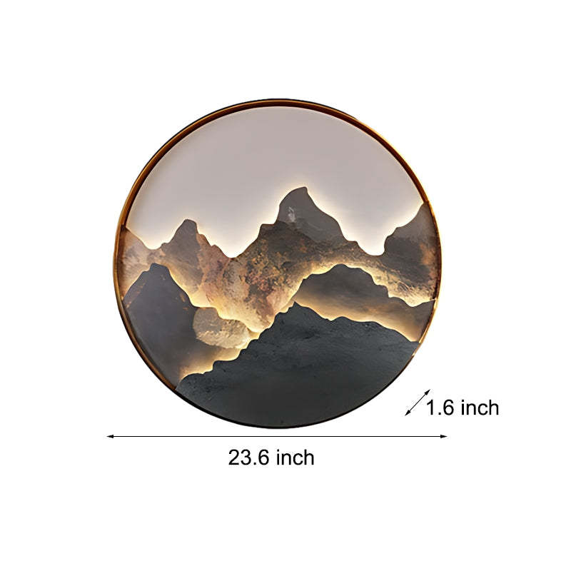 Round Natural Rock Slab Mountain Scenery Painting Modern Wall Lights Fixture-Lighom