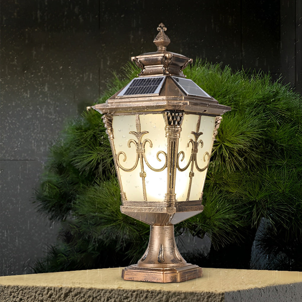 Lighom modern pattern retro bronze outdoor post lights in metal — Hardwired / Set of 2