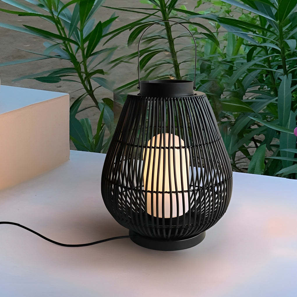 Portable Black Modern Iron Woven E27 Pillar Accent Outdoor Lantern-Lighom