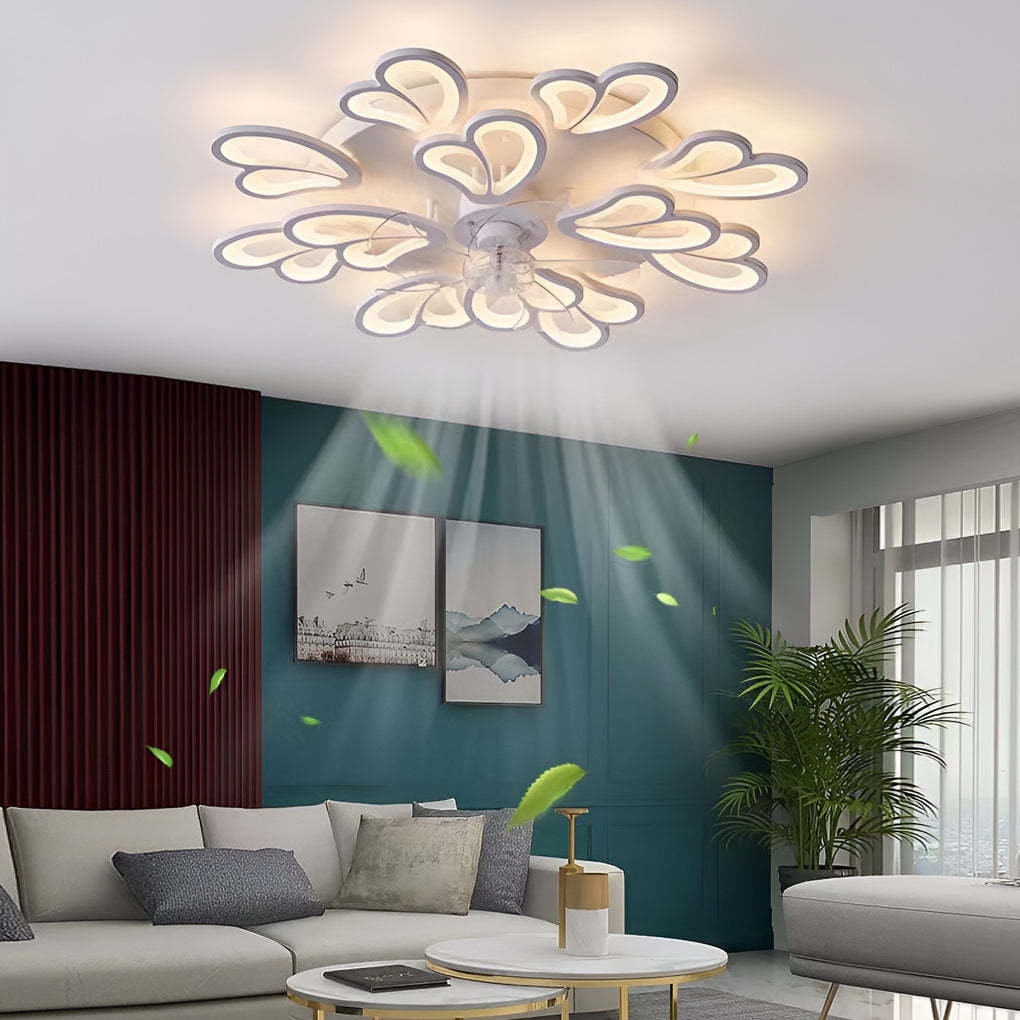 Modern 3-step flower black synthetic ceiling fans, Lighom — Double Flower / Matte Black